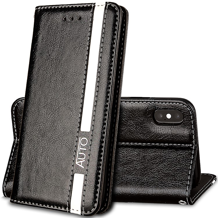 Flip PU Leather Card Holder Stand Case with Magnetic Closure for iPhone X - Black-2