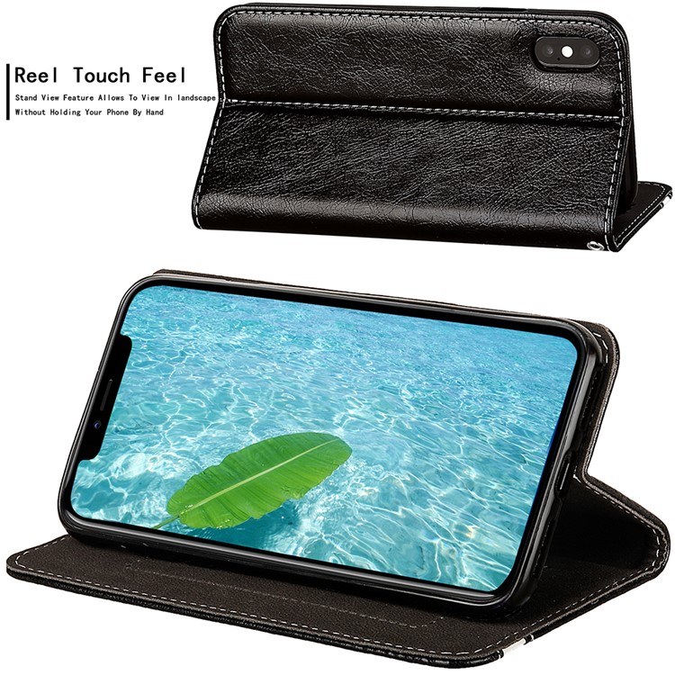 Flip PU Leather Card Holder Stand Case with Magnetic Closure for iPhone X - Black-5