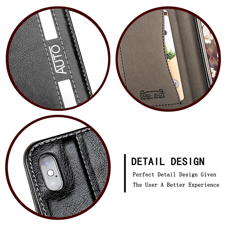 Flip PU Leather Card Holder Stand Case with Magnetic Closure for iPhone X - Black-8