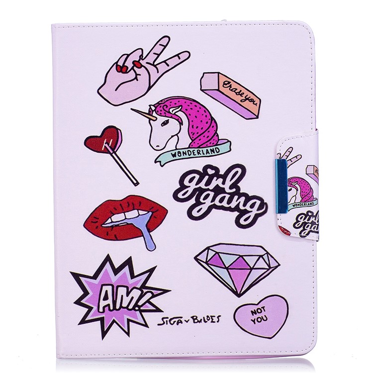 Patterned Leather Wallet Stand Smart Cover for iPad 4 / 3 / 2 - Girl Gang Elements-2