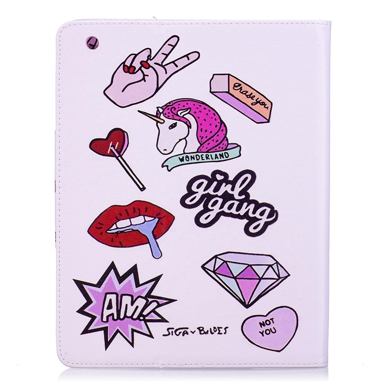 Patterned Leather Wallet Stand Smart Cover for iPad 4 / 3 / 2 - Girl Gang Elements-3