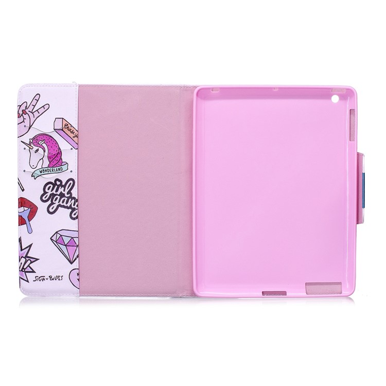Patterned Leather Wallet Stand Smart Cover for iPad 4 / 3 / 2 - Girl Gang Elements-4