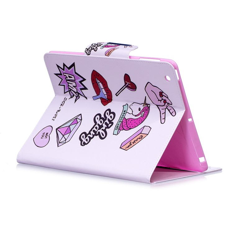 Patterned Leather Wallet Stand Smart Cover for iPad 4 / 3 / 2 - Girl Gang Elements-5