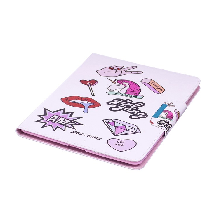 Patterned Leather Wallet Stand Smart Cover for iPad 4 / 3 / 2 - Girl Gang Elements-7