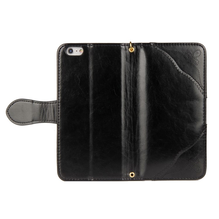 Laser Carving Pattern Retro PU Leather Wallet Stand Case with Strap for iPhone 6S Plus/6 Plus - Black-10