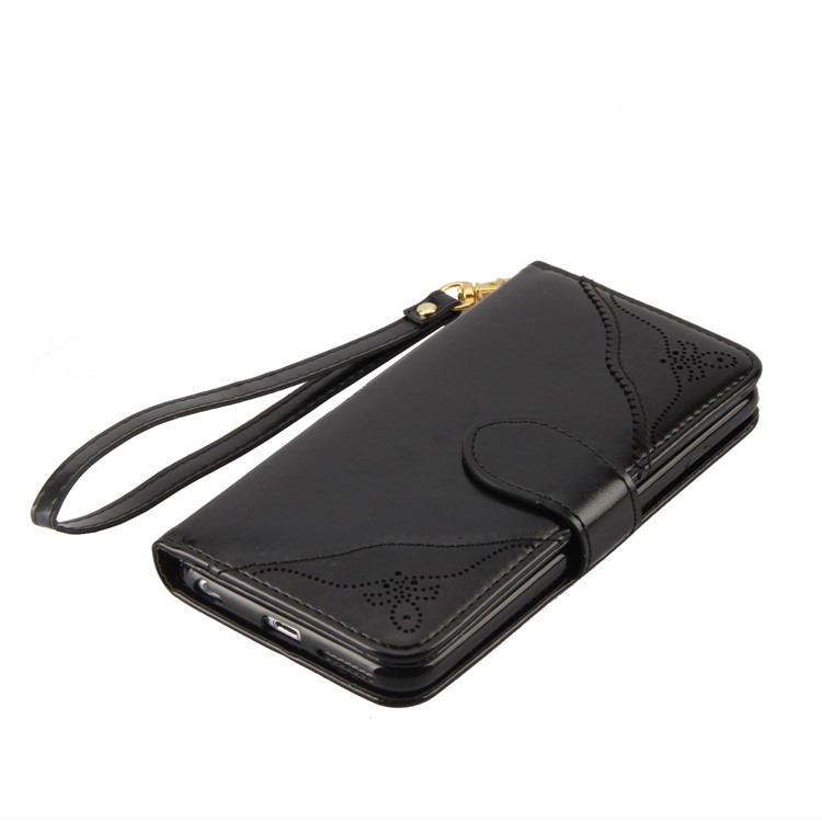Laser Carving Pattern Retro PU Leather Wallet Stand Case with Strap for iPhone 6S Plus/6 Plus - Black-11