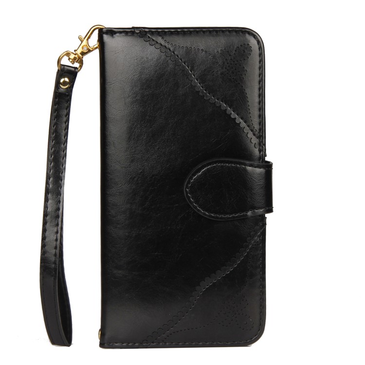 Laser Carving Pattern Retro PU Leather Wallet Stand Case with Strap for iPhone 6S Plus/6 Plus - Black-2