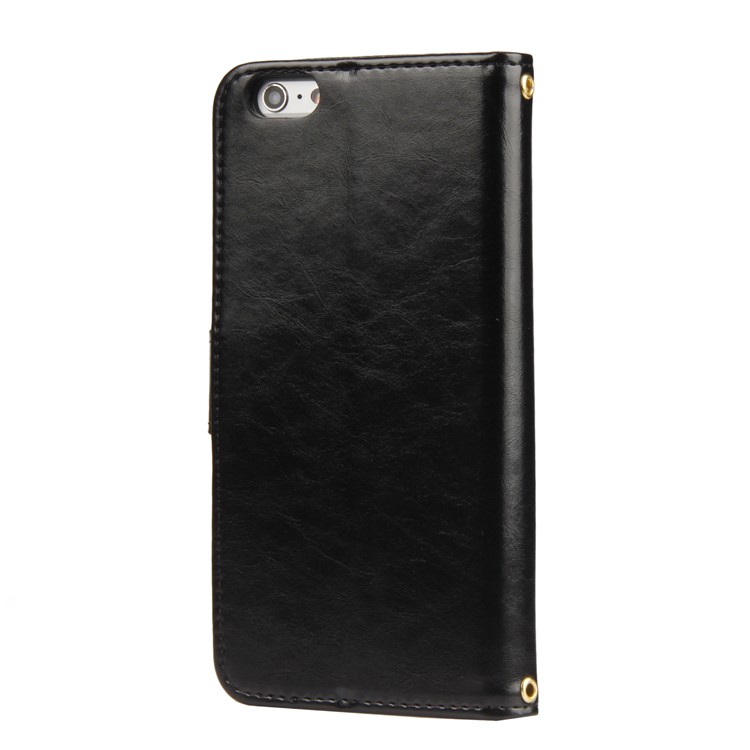 Laser Carving Pattern Retro PU Leather Wallet Stand Case with Strap for iPhone 6S Plus/6 Plus - Black-3