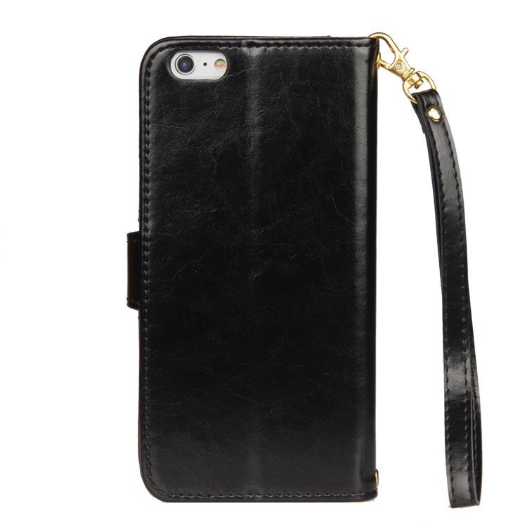 Laser Carving Pattern Retro PU Leather Wallet Stand Case with Strap for iPhone 6S Plus/6 Plus - Black-5