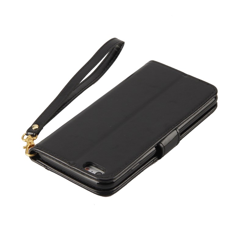 Laser Carving Pattern Retro PU Leather Wallet Stand Case with Strap for iPhone 6S Plus/6 Plus - Black-8