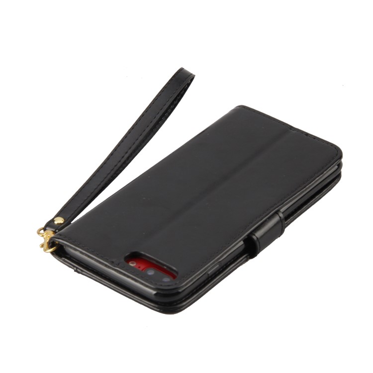 Retro Style Laser Carving Wallet Stand Leather Case for iPhone 8 Plus / 7 Plus - Black-11