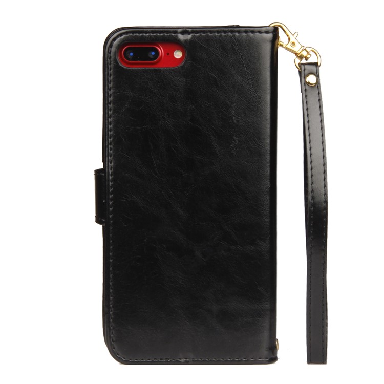 Retro Style Laser Carving Wallet Stand Leather Case for iPhone 8 Plus / 7 Plus - Black-4