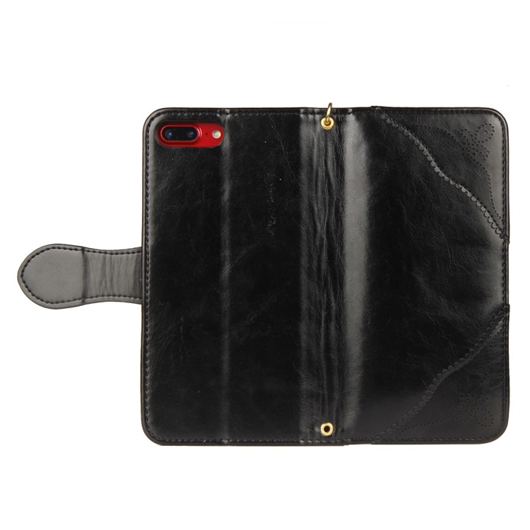 Retro Style Laser Carving Wallet Stand Leather Case for iPhone 8 Plus / 7 Plus - Black-7