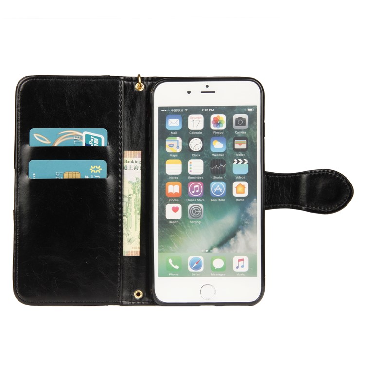 Retro Style Laser Carving Pattern Protective Flip Mobile Case Accessory with Strap for iPhone 8/7 4.7 inch - Black-4