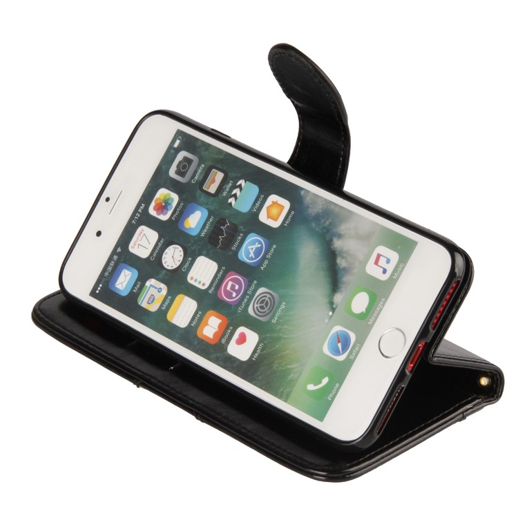 Retro Style Laser Carving Pattern Protective Flip Mobile Case Accessory with Strap for iPhone 8/7 4.7 inch - Black-5