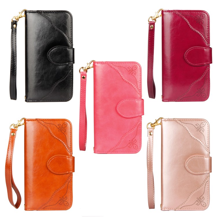 Laser Carving Pattern Retro PU Leather Wallet Mobile Casing with Strap for iPhone X - Black-14
