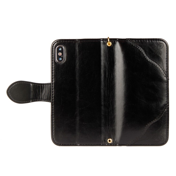Laser Carving Pattern Retro PU Leather Wallet Mobile Casing with Strap for iPhone X - Black-5