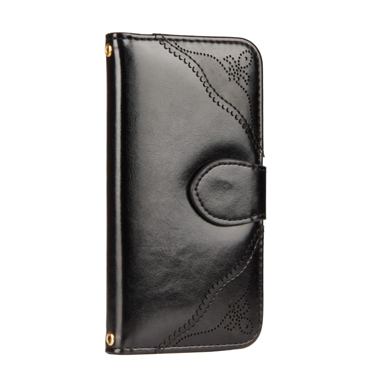 Laser Carving Pattern Retro PU Leather Wallet Mobile Casing with Strap for iPhone X - Black-6
