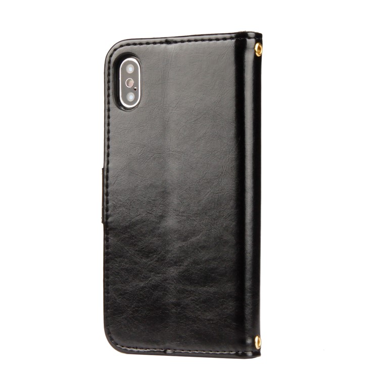 Laser Carving Pattern Retro PU Leather Wallet Mobile Casing with Strap for iPhone X - Black-7