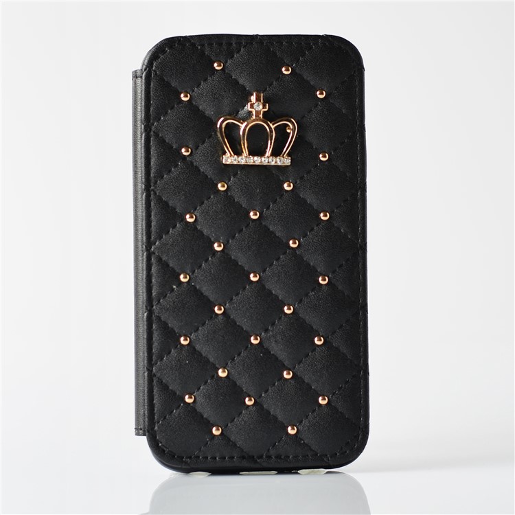 Stitching Rhombus Crown Leather Stand Case with Card Slots for iPhone 6s 6 - Black-1