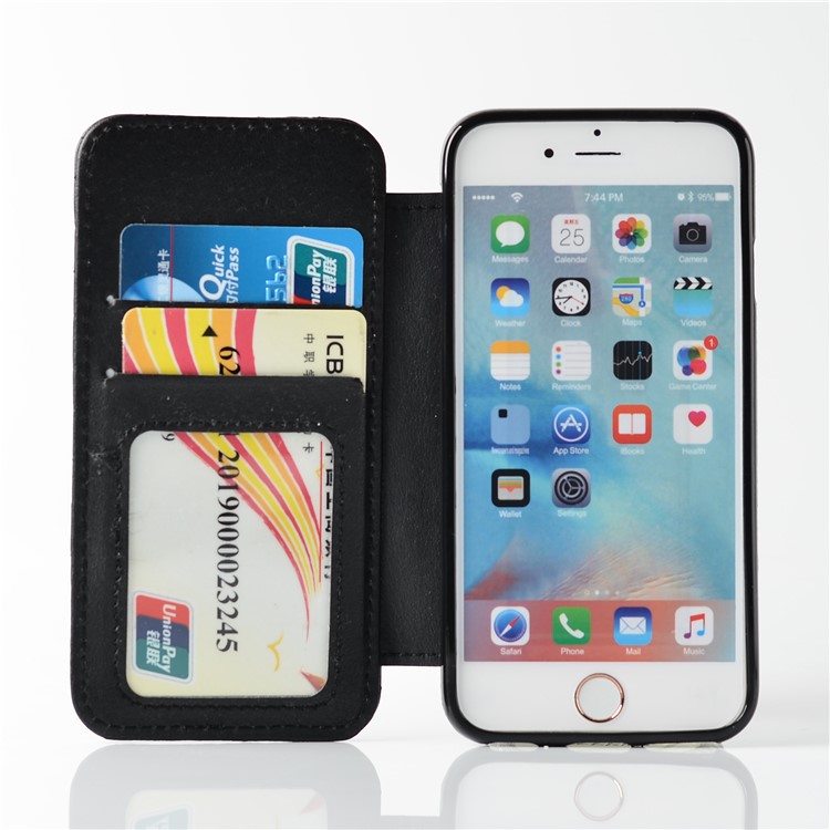 Stitching Rhombus Crown Leather Stand Case with Card Slots for iPhone 6s 6 - Black-4