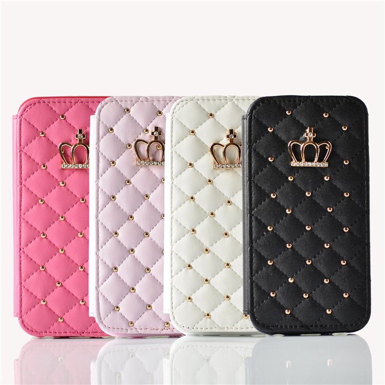 Stitching Rhombus Crown Leather Stand Case with Card Slots for iPhone 6s 6 - Black-5