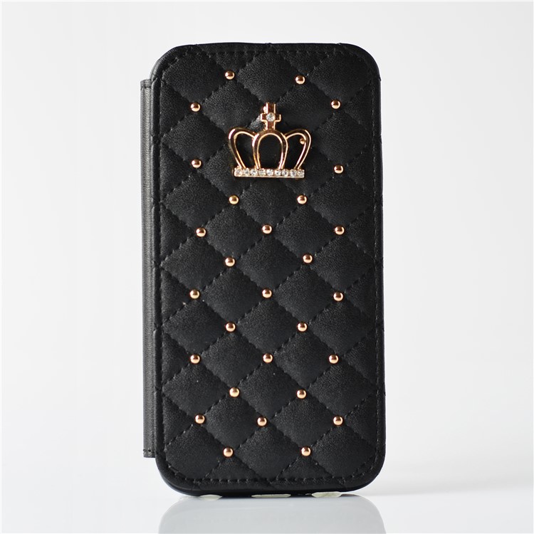 Stitching Rhombus Crown Leather Stand Case with Card Slots for iPhone 6s Plus / 6 Plus - Black-1