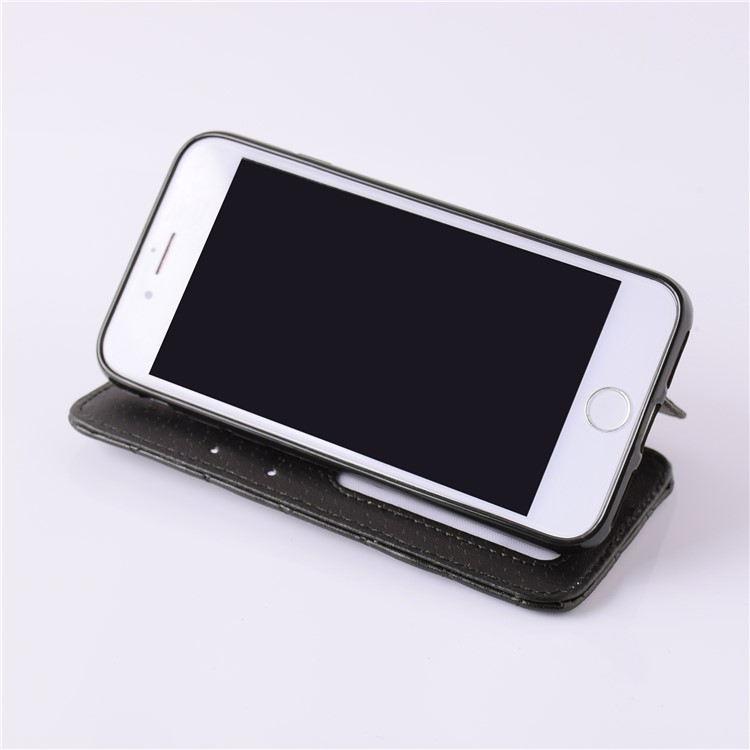 Stitching Rhombus Crown Leather Stand Case with Card Slots for iPhone 8 Plus - Black-3