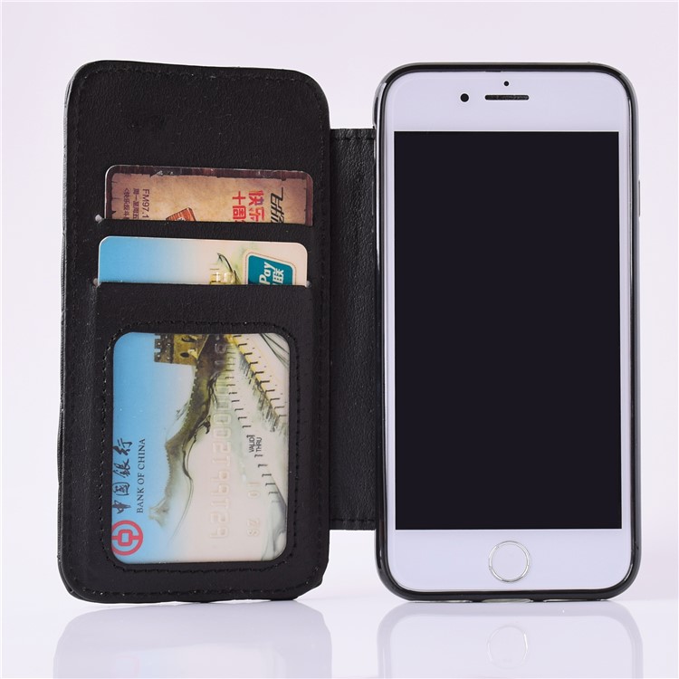 Stitching Rhombus Crown Leather Stand Case with Card Slots for iPhone 8 Plus - Black-4