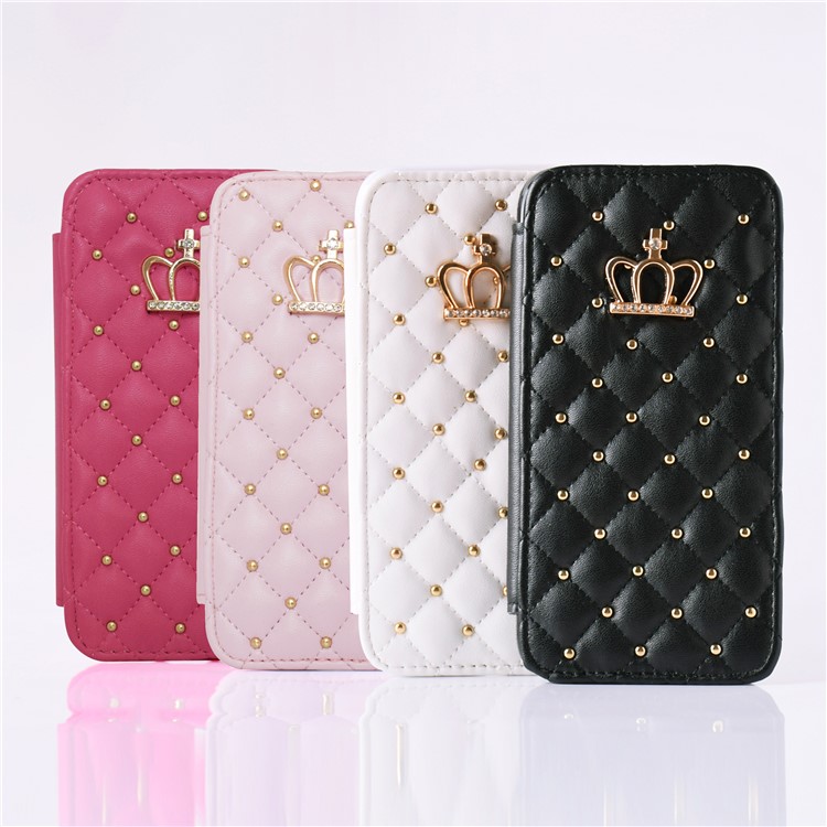 Stitching Rhombus Crown Leather Stand Case with Card Slots for iPhone 8 Plus - Black-5