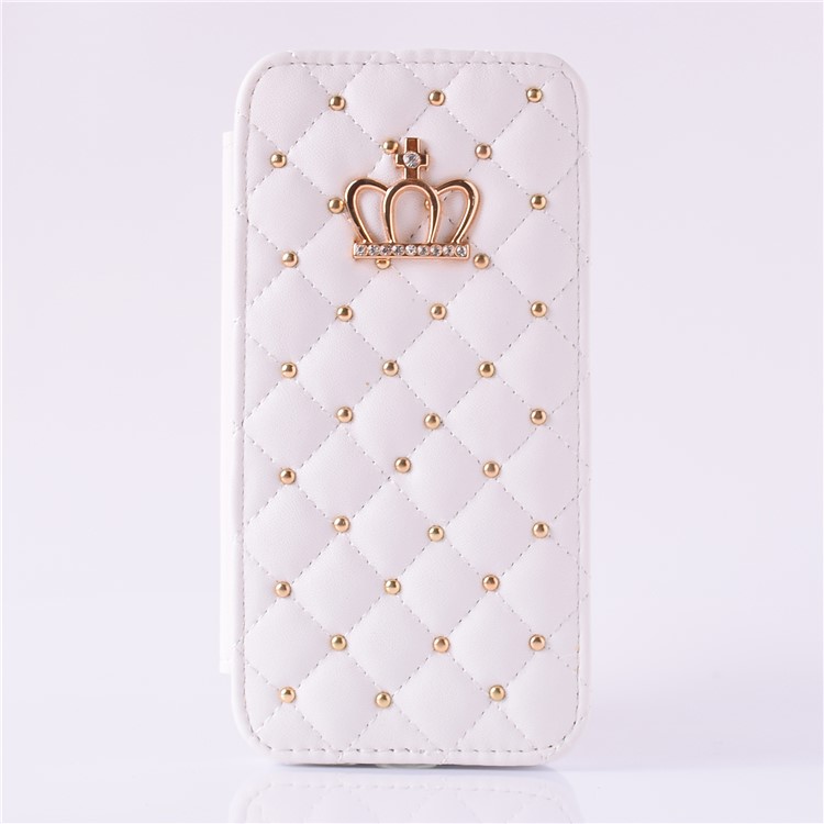 

Stitching Rhombus Crown Leather Stand Cover with Card Slots for iPhone 8 Plus - White