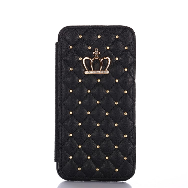 Stitching Rhombus Crown Card Holder Stand Leather Case for iPhone X 5.8inch - Black-2