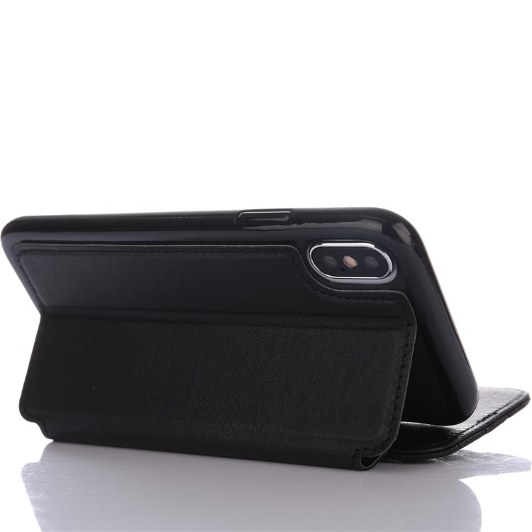 Stitching Rhombus Crown Card Holder Stand Leather Case for iPhone X 5.8inch - Black-4