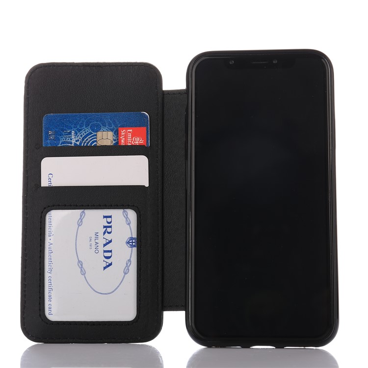 Stitching Rhombus Crown Card Holder Stand Leather Case for iPhone X 5.8inch - Black-5