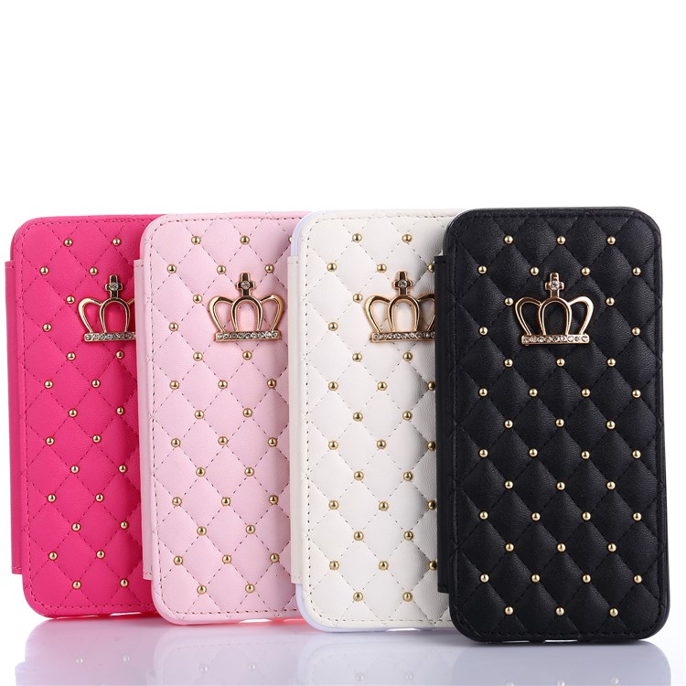Stitching Rhombus Crown Card Holder Stand Leather Case for iPhone X 5.8inch - Black-6