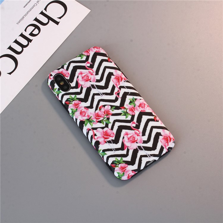 Pattern Printing IMD TPU Flexible Case for iPhone X/10 - Flamingos and Flowers-1
