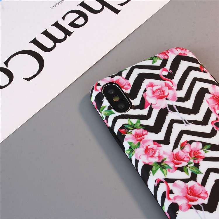 Pattern Printing IMD TPU Flexible Case for iPhone X/10 - Flamingos and Flowers-2