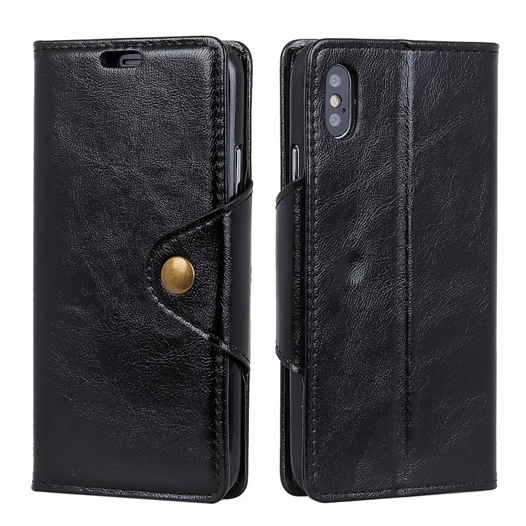 Textured PU Leather Wallet Stand Phone Case for iPhone X - Black-2