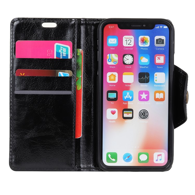 Textured PU Leather Wallet Stand Phone Case for iPhone X - Black-6