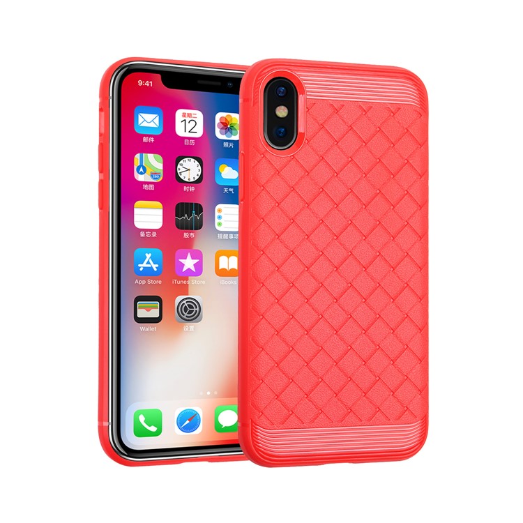 

Woven Pattern TPU Cell Phone Case for iPhone XS/X 5.8 inch - Red