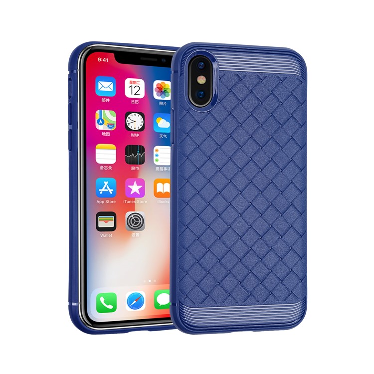 

Woven Pattern TPU Protection Case for iPhone XS/X 5.8 inch - Blue
