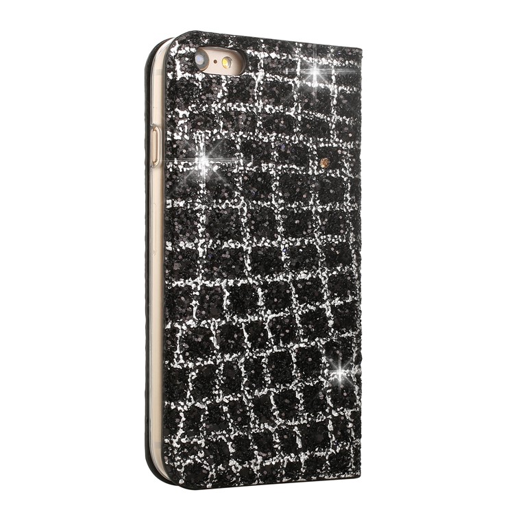 Glitter Sequins Decorated Leather Card Slots Stand Case for iPhone 6s/6 4.7 inch - Black-2