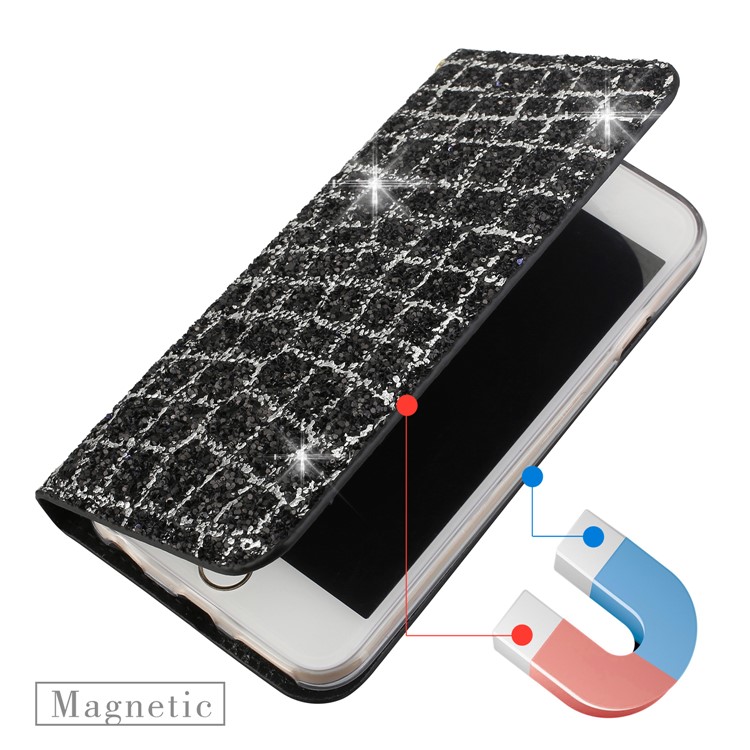 Glitter Sequins Decorated Leather Card Slots Stand Case for iPhone 6s/6 4.7 inch - Black-5