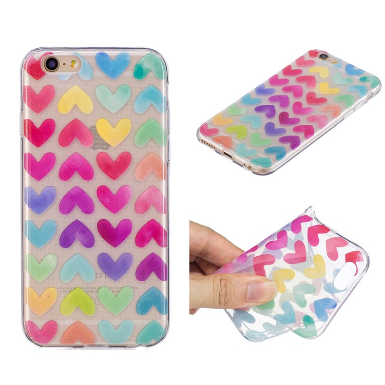 Pattern Printing IMD TPU Gel Cover for iPhone 6s Plus / 6 Plus - Colorful Hearts-1
