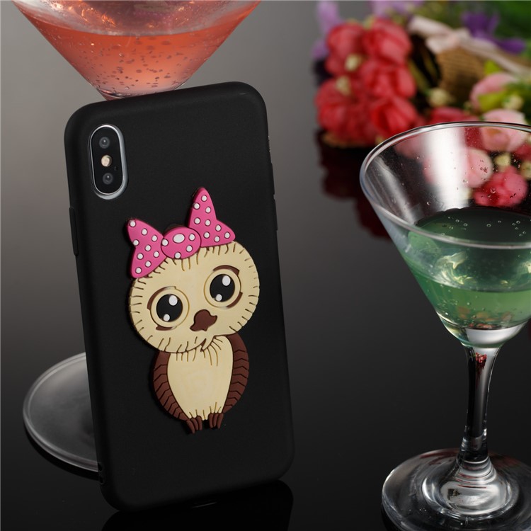 Cute 3D Female Owl Patterned TPU Phone Case for iPhone X - Black-4