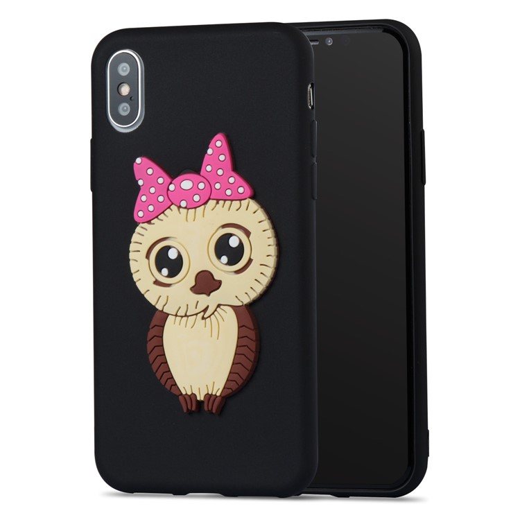 Cute 3D Female Owl Patterned TPU Phone Case for iPhone X - Black-5
