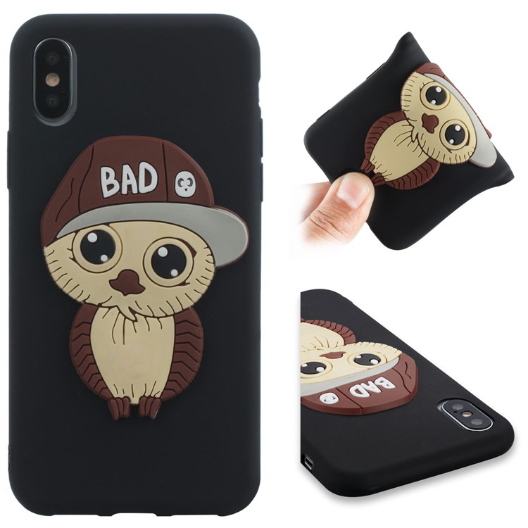 Cute 3D Male Owl Patterned TPU Phone Case for iPhone X - Black-1
