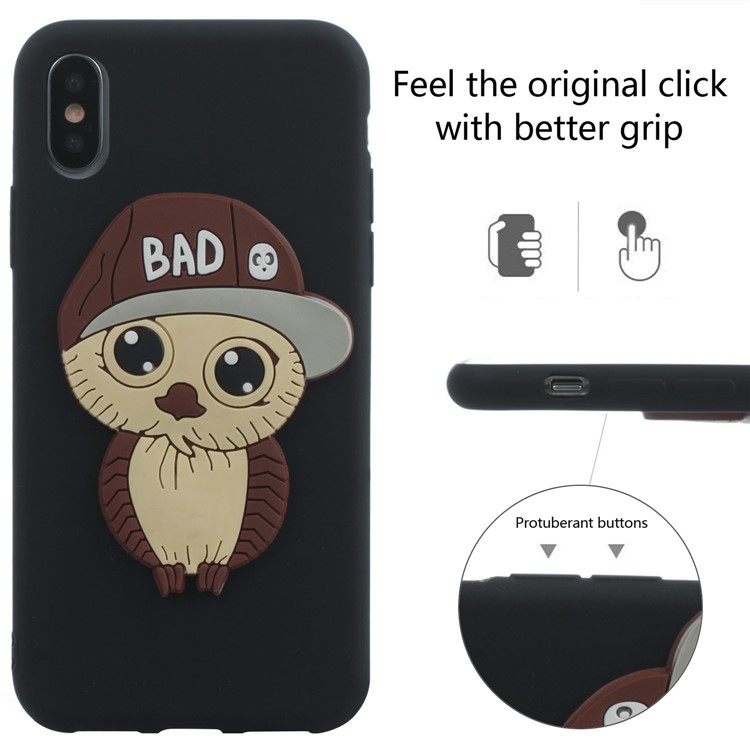 Cute 3D Male Owl Patterned TPU Phone Case for iPhone X - Black-3