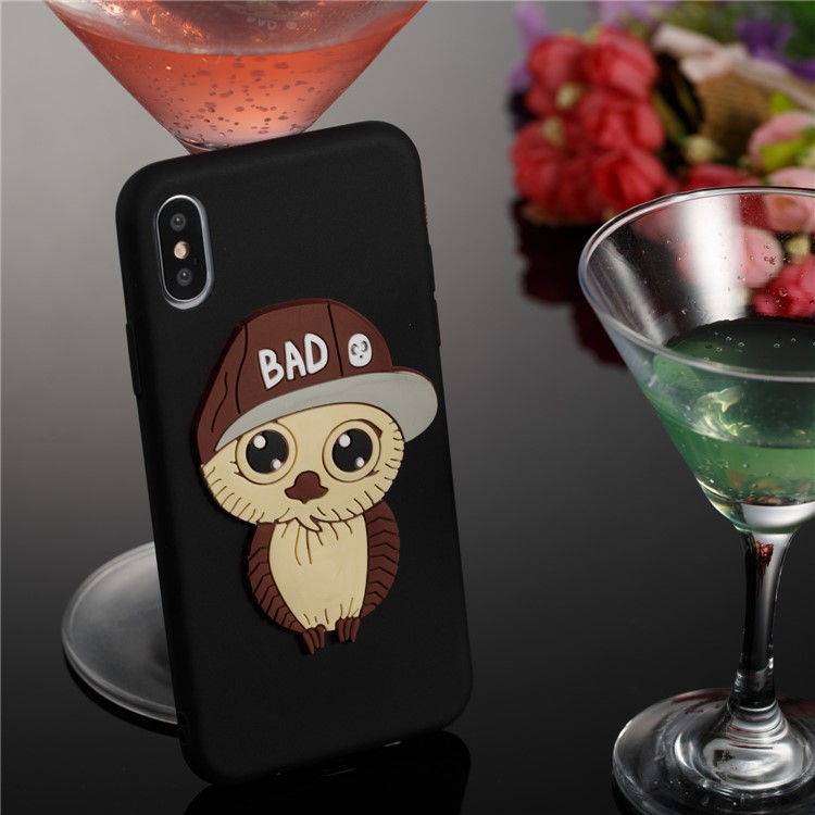 Cute 3D Male Owl Patterned TPU Phone Case for iPhone X - Black-5