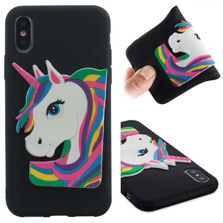 Lovely 3D Unicorn Pattern Soft TPU Shell Cover for iPhone X(Ten) - Black-1